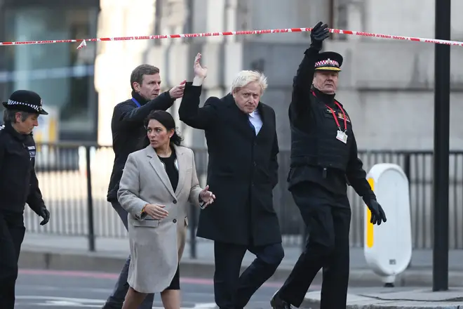 Metropolitan Police Commissioner, Cressida Dick, Home Secretary Priti Patel and Prime Minister Boris Johnson attend London Bridge in central London