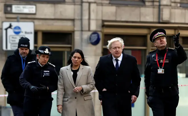 Met Police Commissioner Cressida Dick with Home Secretary Priti Patel and PM Boris Johnson