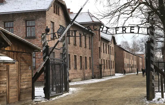 A view at the entrance to the Auschwitz