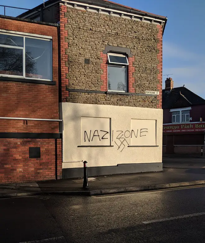 The racist graffiti was spread across different buildings in Cardiff