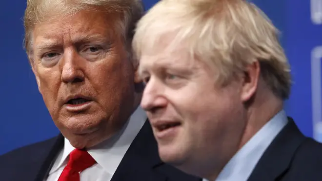 Donald Trump and Boris Johnson at the Nato summit today