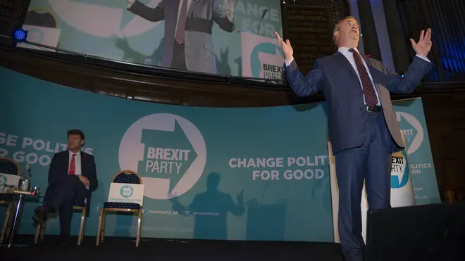 Leader Nigel Farage and chairman Richard Tice at the Brexit Party's campaign launch