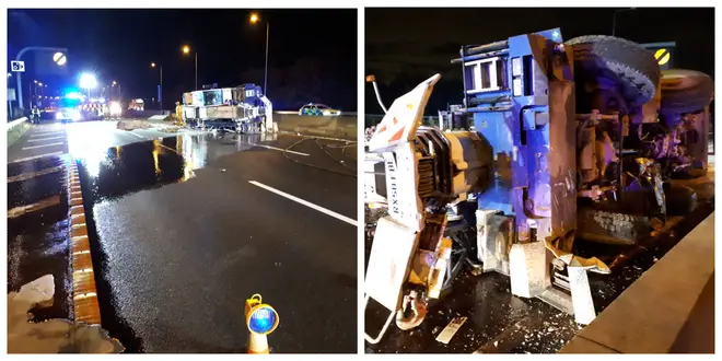The crane crashed over both sides of the carriageway
