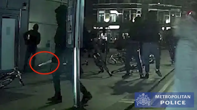 The gang brandished knives outside the Vue cinema complex in Wood Green