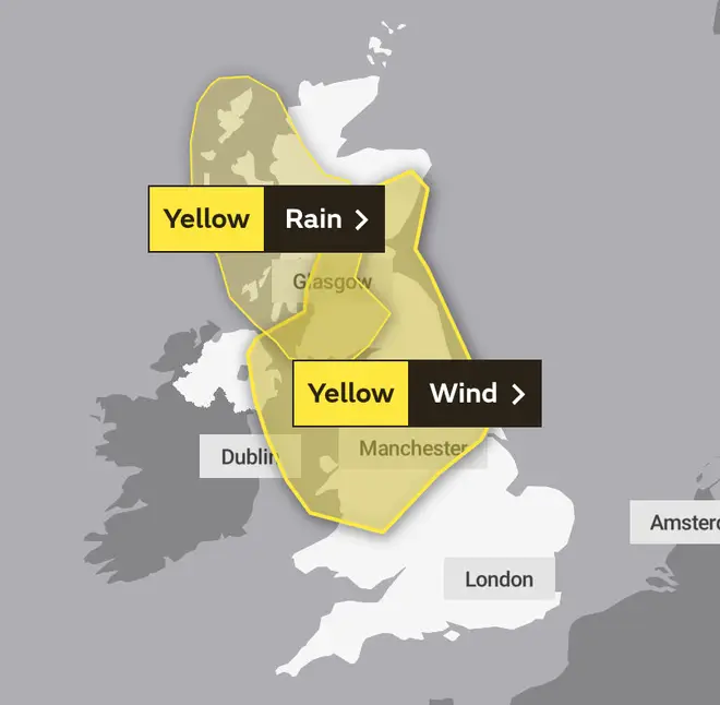 The areas covered by the weather warning