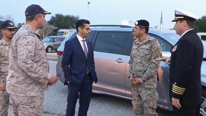 Saudi Arabia Defense Attaché Major General Fawaz Al Fawaz (second from right) meets with Saudi students at the NAS Pensacola base in Pensacola, Fla.