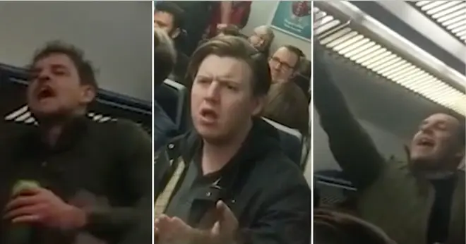 The men were shouting the vile lyrics on a busy train