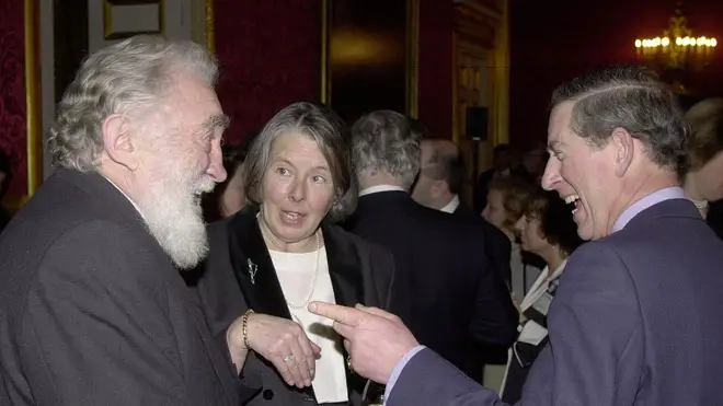 The Prince of Wales enjoys the company of David Bellamy during the reception to launch the 'Save the Albatross Campaign'