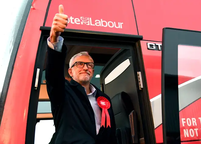 Jeremy Corbyn on a Vote Labour bus