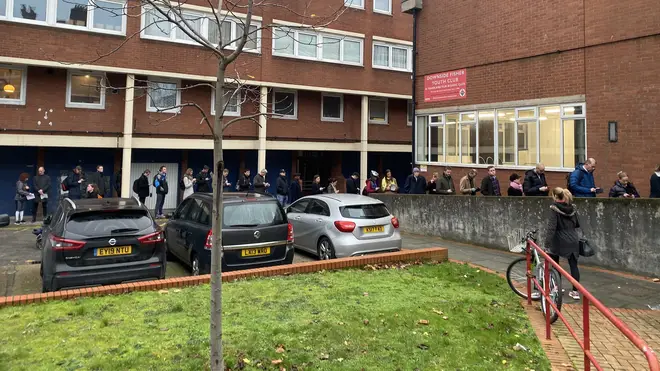 The queue from outside a polling station in Bermondsey