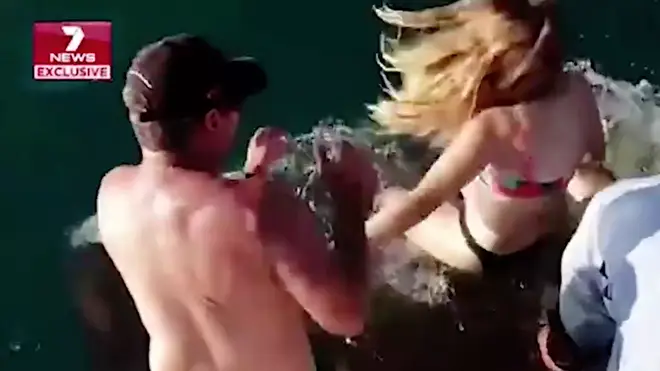 Shark pulls woman off boat