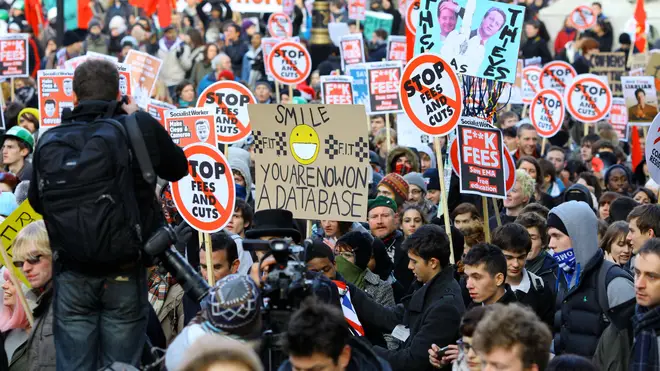 Students gather to protest against the planned rise in University fees on December 9 2010