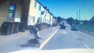The moment a buggy rolls out into oncoming traffic