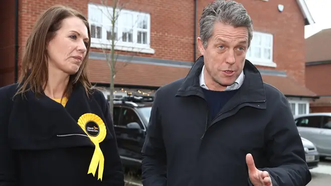 Hugh Grant posted "there goes the neighbourhood" after the exit poll was published