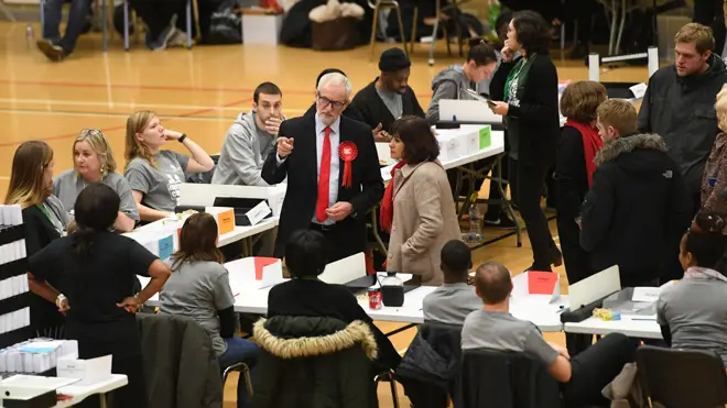 Jeremy Corbyn at the count this morning, where he was facing calls to quit
