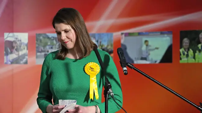 Jo Swinson reacts to the news she lost her seat