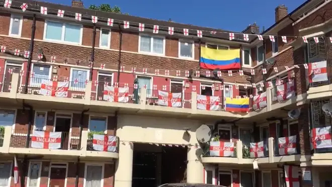 One Colombian family surrounded by England fans