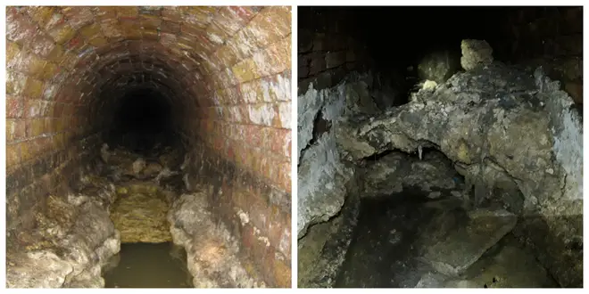 The Pall Mall fatberg (left) and the blockage found near the Shard (right)