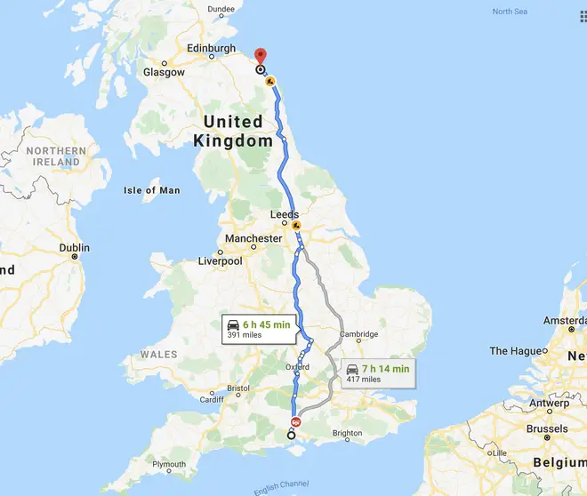 To put it into context - the traffic jam is the same length as the distance between Southampton and the Scottish border