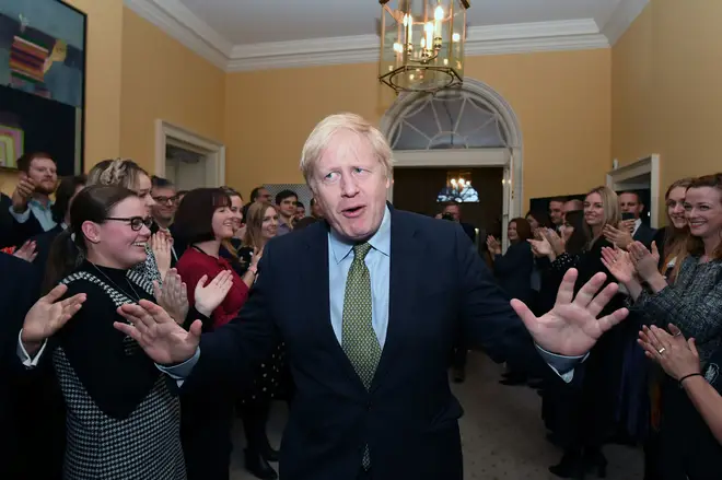 Boris Johnson pictured inside Downing Street after his historic win