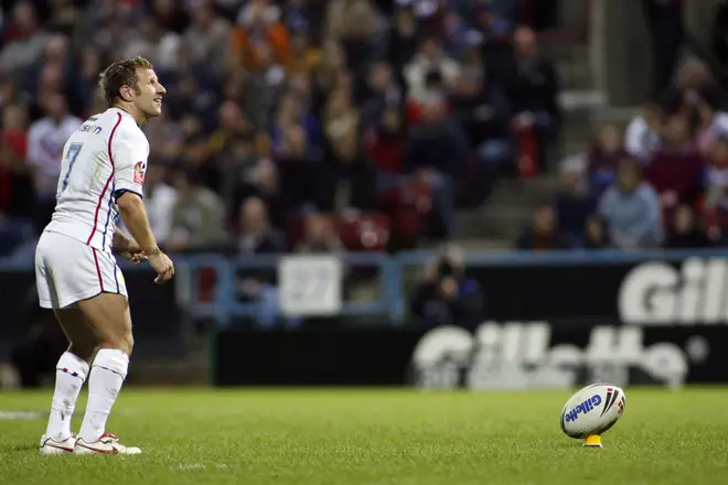 Rob Burrow kicking for Great Britain in 2007