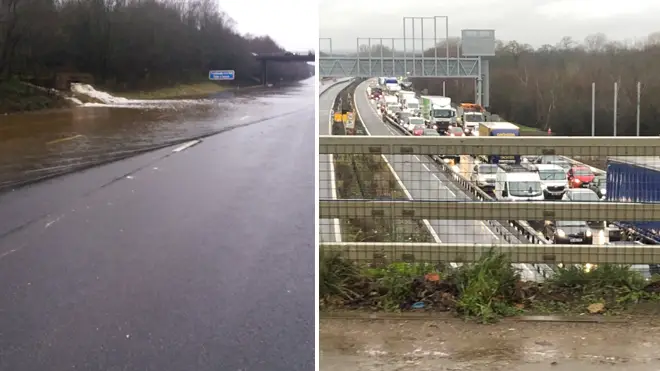 The flooded M23 sparked major queues on Friday