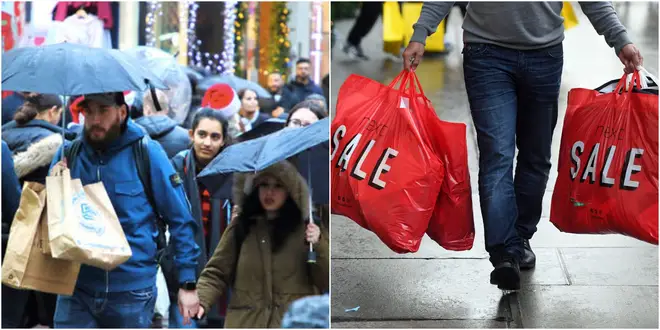 Shoppers had to face the rain on Boxing Day