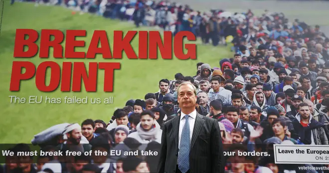The two callers argued over whether Nigel Farage's breaking point poster was racist