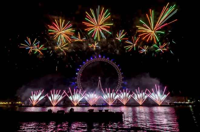 New Year's Eve fireworks over the Coca Cola London Eye