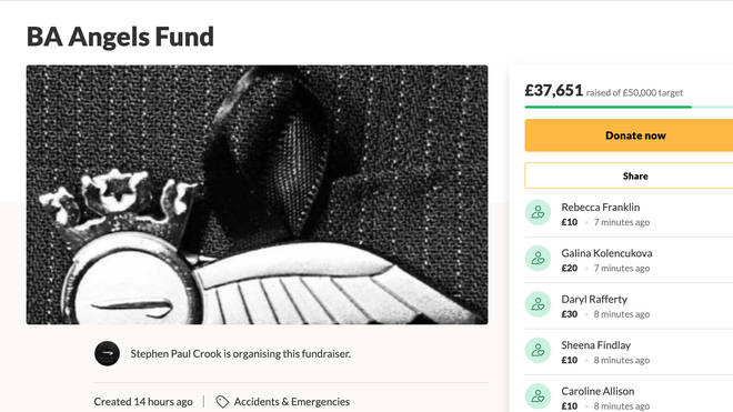 The fundraising page on Thursday morning