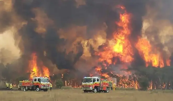 Firefighters battle with the huge wildfire in Australia