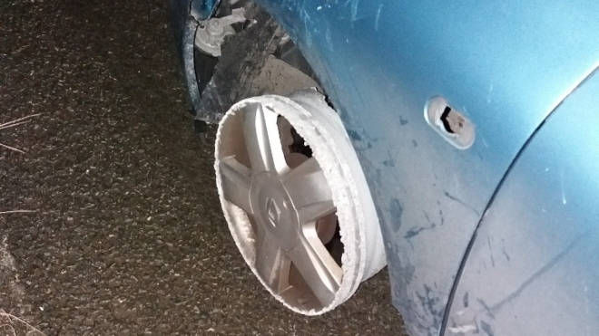 Motorway police spotted the completely worn down wheels of the car