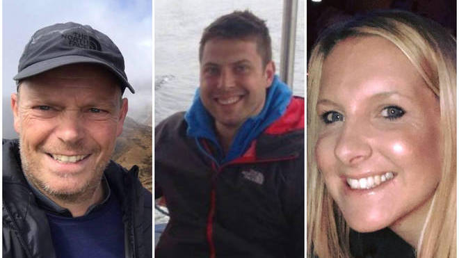 Rhys Hancock (centre) has been charged with the murders of Helen Almey and Martin Griffiths