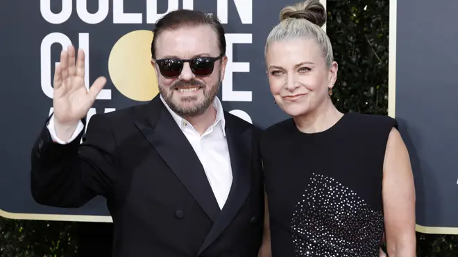 Ricky Gervais and his partner Jane Fallon on the red carpet