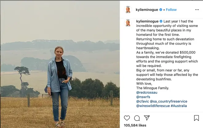 Kylie Minogue announced her donation on Instagram