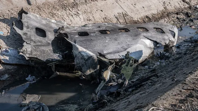A section of the downed aircraft