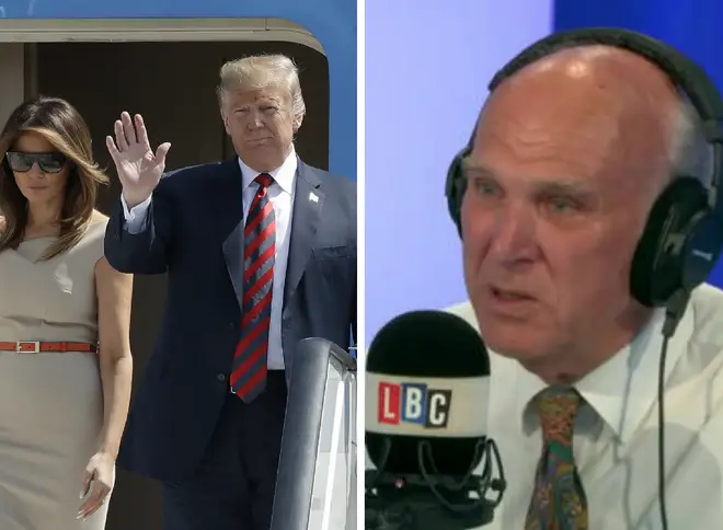 Vince Cable slammed the US President who has touched down in Britain for a four-day visit