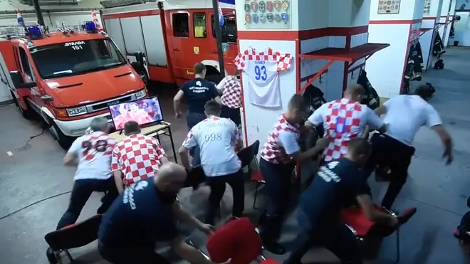 Croatian firefighters spring into action as emergency call comes in during World Cup game