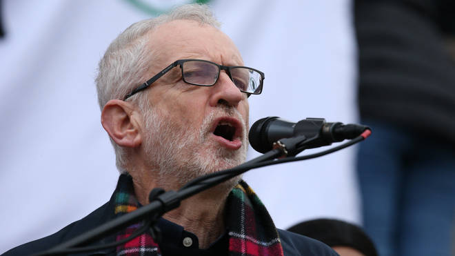 Jeremy Corbyn speaking at the "no war with Iran" protest in London