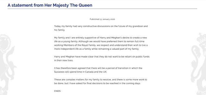 The full statement from the Queen
