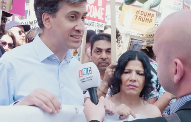 Ed Miliband joined thousands of anti-Trump protesters in London