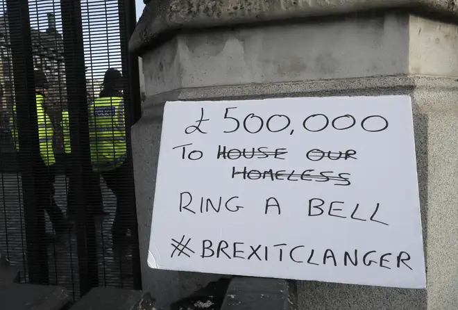 Anti Brexit campaign sign protesting the reported cost of Big Ben bonging for Brexit