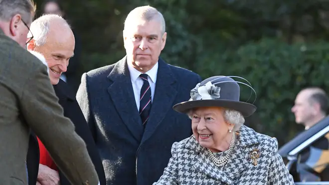 The Queen and Prince Andrew at church in Sandringham today