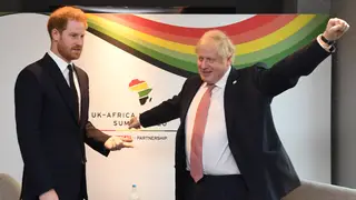 Prince Harry pictured with UK Prime Minister Boris Johnson