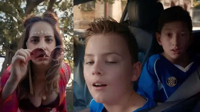 The advert features two boys ogling a woman