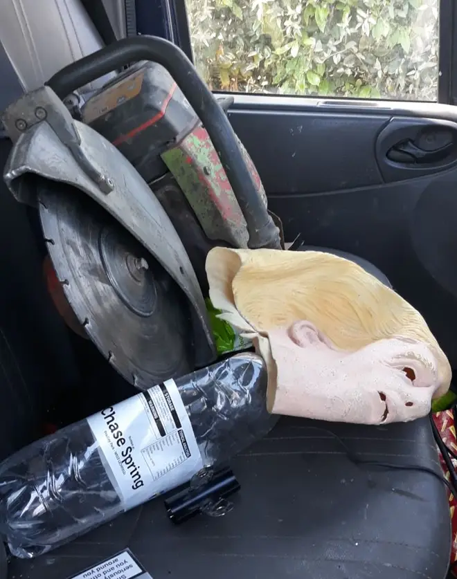The Trump mask was discovered in the van alongside a saw