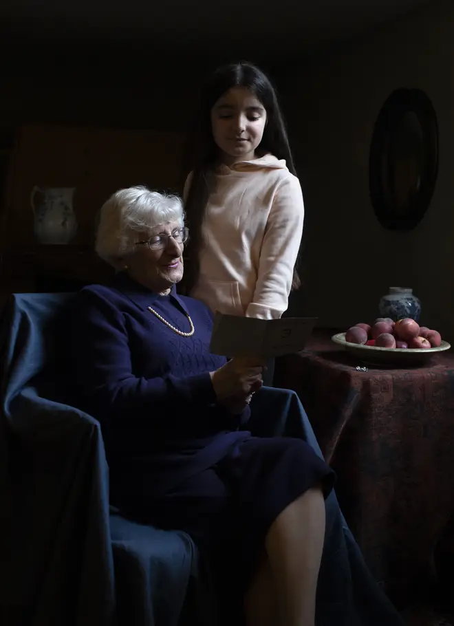 Yvonne Bernstein, originally from Germany, who was a hidden child in France throughout most of the Holocaust, pictured with her granddaughter Chloe Wright, aged 11