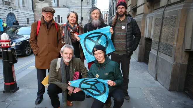 Sir David King (back left), Claudia Fisher, 57, Senan Clifford, 59, and Ben Bont ( back right), 42, and David Lambert (front left), 60, Phoebe Valentine (front right), 23,