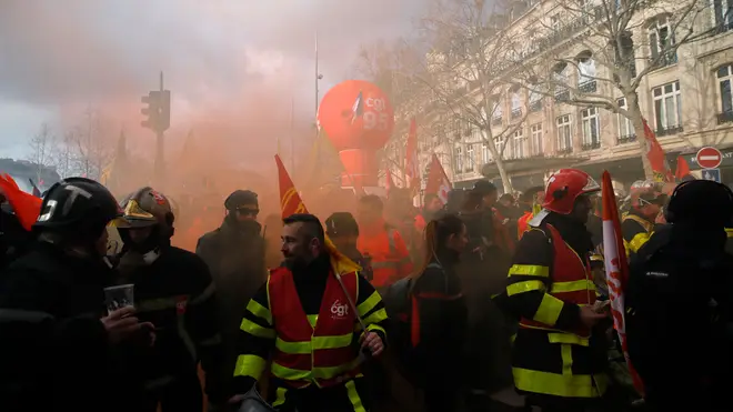 Firefighters demonstrated over pay on the streets of Paris on Tuesday