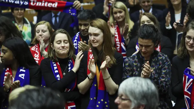 British MEPs and their assistants were seen in tears at a ceremony ahead of the vote